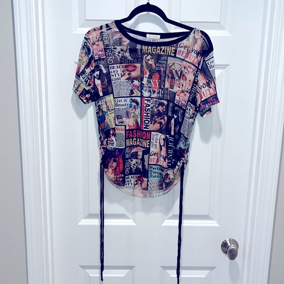 VINTAGE Y2K 90s Photo Print Magazine Collage Mesh Top high fashion retro - Picture 4 of 10